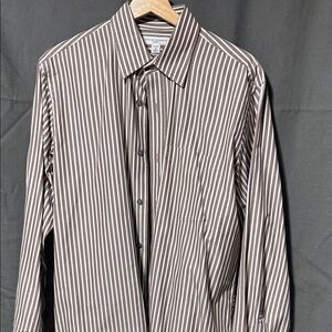 Banana Republic Brown and White Striped Dress Shirt